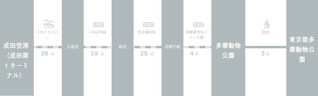 成田空港から東京都多摩動物公園までのアクセスルート