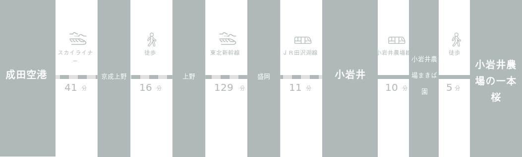 成田空港から小岩井農場の一本桜までのアクセスルート