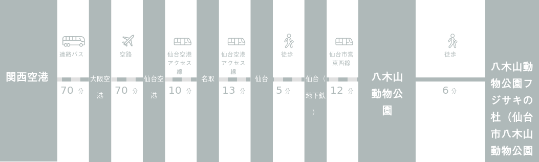 関西国際空港から八木山動物公園フジサキの杜（仙台市八木山動物公園）までのアクセスルート