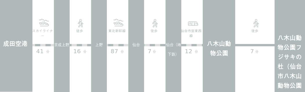 成田空港から八木山動物公園フジサキの杜（仙台市八木山動物公園）までのアクセスルート